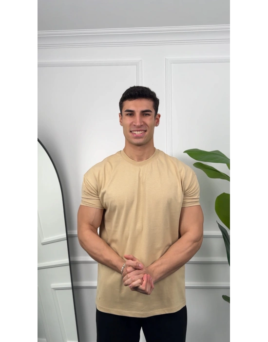 Oversize Bej Kollar Dar Kesim T-Shirt