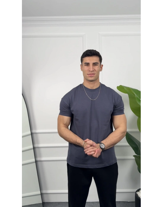 Oversize Füme Kollar Dar Kesim T-Shirt