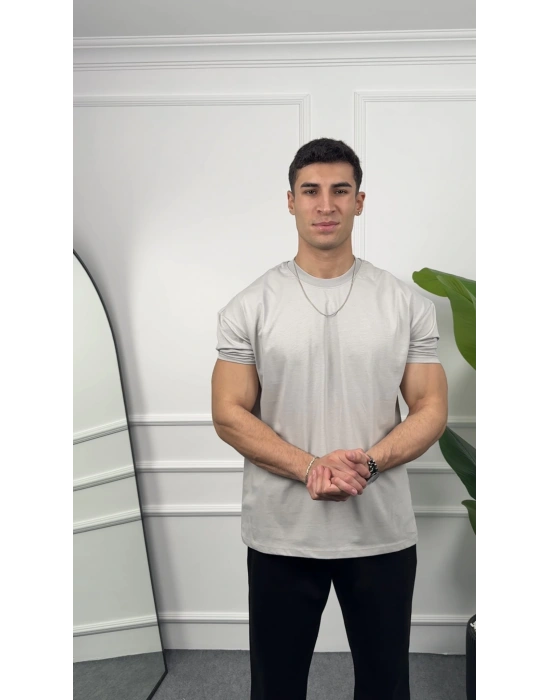 Oversize Gri Kollar Dar Kesim T-Shirt