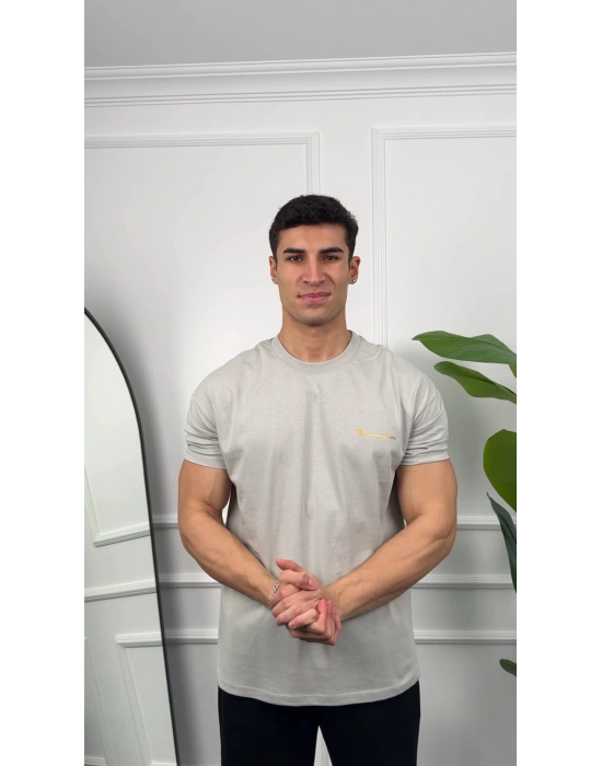 Oversize Gri Reflektör Champion Kollar Dar Kesim T-Shirt