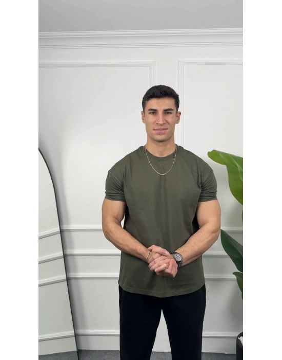 Oversize Haki Kollar Dar Kesim T-Shirt