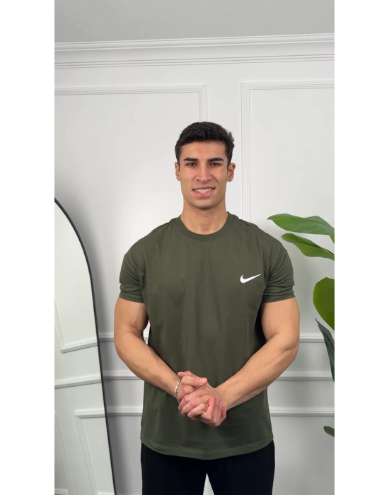 Oversize Haki Nike Baskılı Kollar Dar Kesim T-Shirt