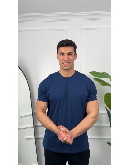 Oversize İndigo Kollar Dar Kesim T-Shirt