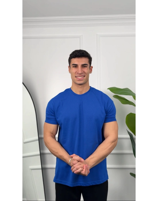 Oversize Saks Mavisi Kollar Dar Kesim T-Shirt