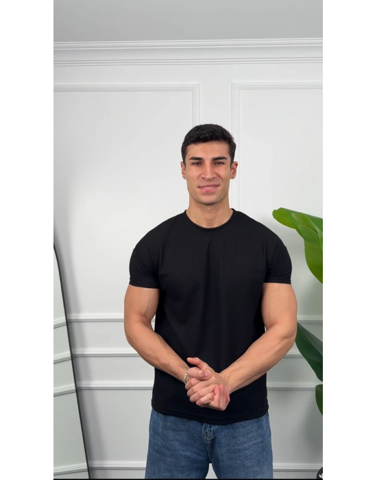 Oversize Waffle Kumaş Siyah Kollar Dar Kesim T-Shirt