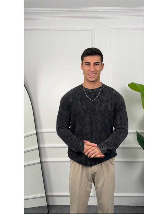 Oversize Yıkamalı Antrasit Kazak