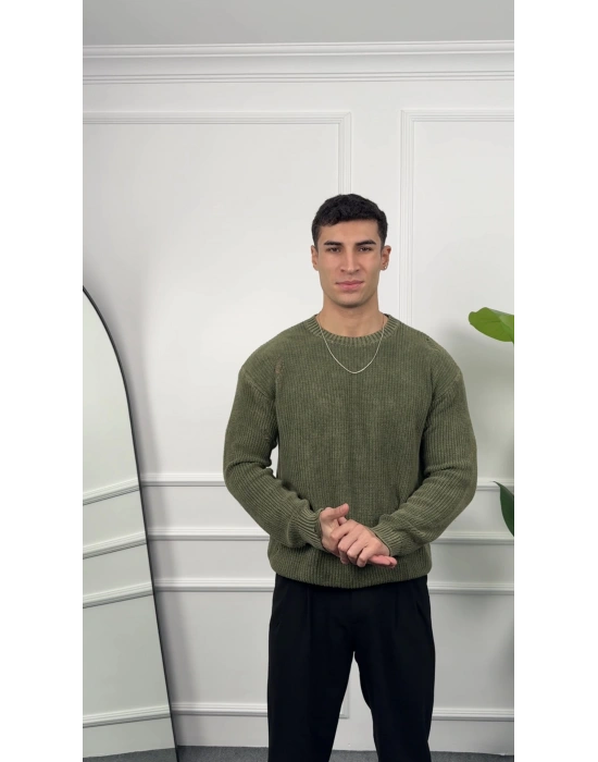 Oversize Yıkamalı Haki Antrasit Kazak