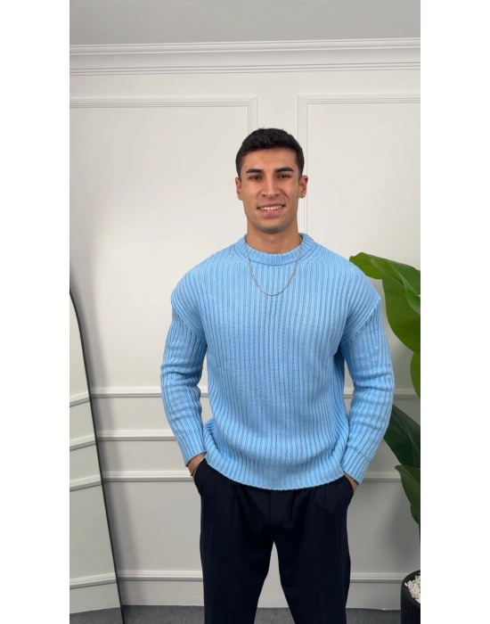 Triko Bebe Mavisi Örme Kazak