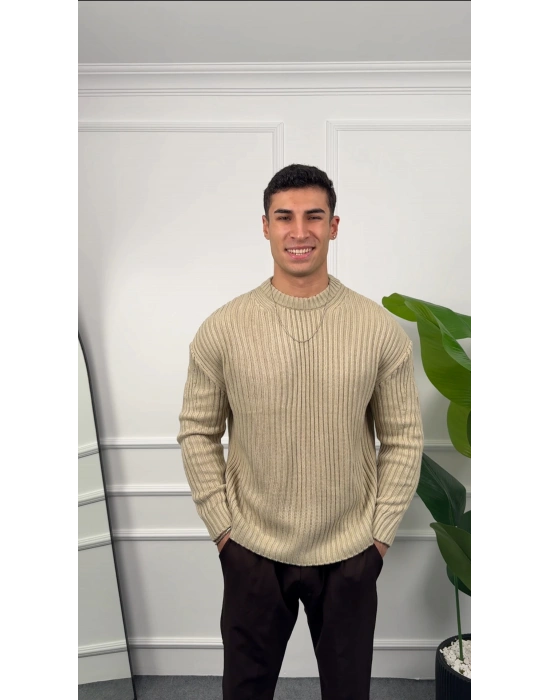 Triko Ekru Örme Kazak