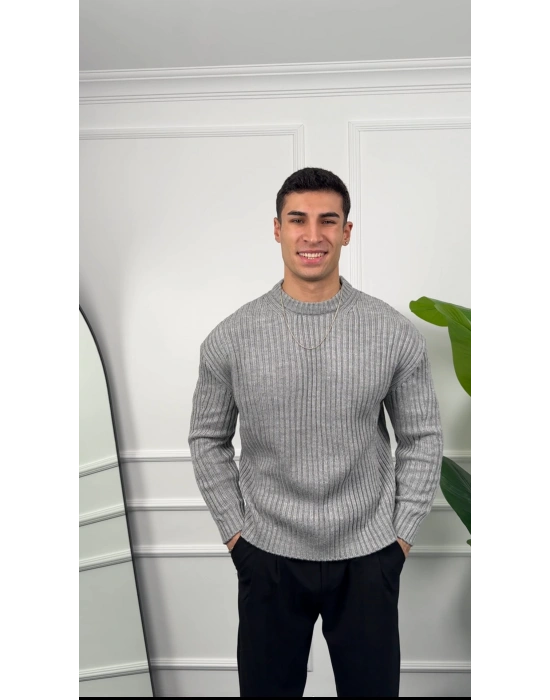 Triko Gri Örme Kazak