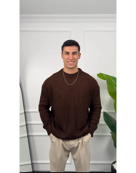 Triko Kahve Örme Kazak