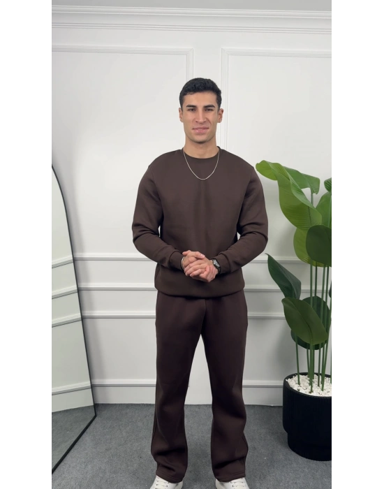 Üç İplik Kahverengi Sweatshirt Takım