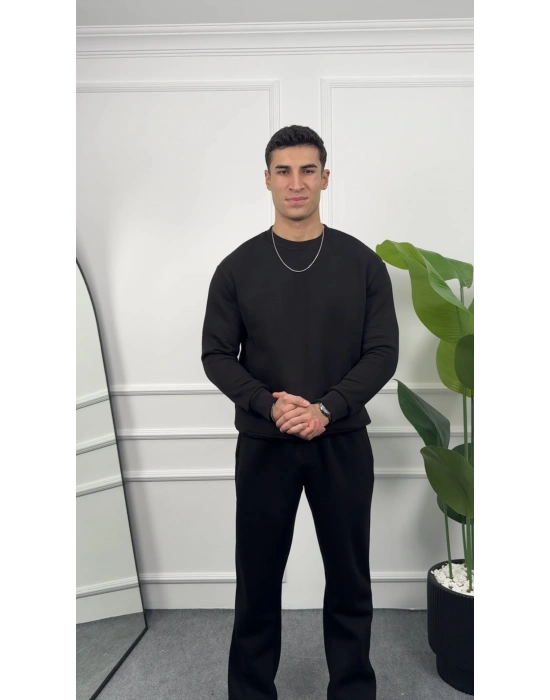 Üç İplik Siyah Sweatshirt Takım