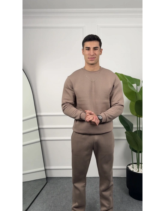 Üç İplik Vizon Sweatshirt Takım