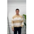 Çizgili Bej Polo Yaka Triko Kazak