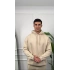 Erkek Bej Kapüşonlu Hoodie Sweatshirt