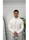 Erkek Beyaz Kapüşonlu Hoodie Sweatshirt