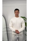Erkek Beyaz Oversize Kollar Dar Kesim Basic Sweatshirt