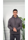 Erkek Füme Kapüşonlu Hoodie Sweatshirt
