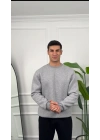 Erkek Gri Melanj Oversize Kollar Dar Kesim Basic Sweatshirt