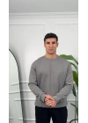 Erkek Gri Oversize Kollar Dar Kesim Basic Sweatshirt