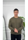 Erkek Haki Oversize Kollar Dar Kesim Basic Sweatshirt
