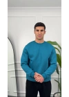 Erkek Petrol Oversize Kollar Dar Kesim Basic Sweatshirt
