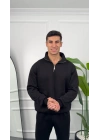 Erkek Siyah Fermuar Yaka Sweatshirt