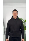 Erkek Siyah Kapüşonlu Hoodie Sweatshirt