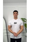 Oversize Beyaz Stwd Baskılı Kollar Dar Kesim T-Shirt