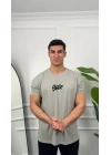 Oversize Gri Stwd Baskılı Kollar Dar Kesim T-Shirt