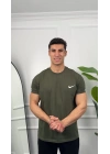 Oversize Haki Nike Baskılı Kollar Dar Kesim T-Shirt