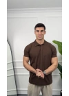 Oversize Kahve Polo Yaka Kollar Dar Kesim T-Shirt