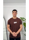Oversize Kahverengi Stwd Baskılı Kollar Dar Kesim T-Shirt