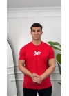 Oversize Kırmızı Stwd Baskılı Kollar Dar Kesim T-Shirt