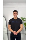 Oversize Siyah Champion Baskılı Kollar Dar Kesim T-Shirt