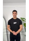 Oversize Siyah Stwd Baskılı Kollar Dar Kesim T-Shirt