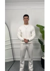 Üç İplik Beyaz Sweatshirt Takım