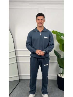 Baskılı Petrol Yarım Fermuarlı Eşofman Takımı