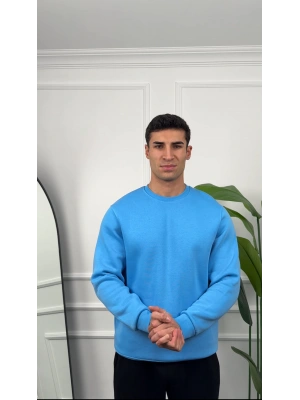 Erkek Bebe Mavisi Oversize Kollar Dar Kesim Basic Sweatshirt