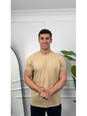 Oversize Bej Kollar Dar Kesim T-Shirt
