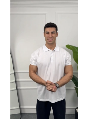 Oversize Beyaz Polo Yaka Kollar Dar Kesim T-Shirt