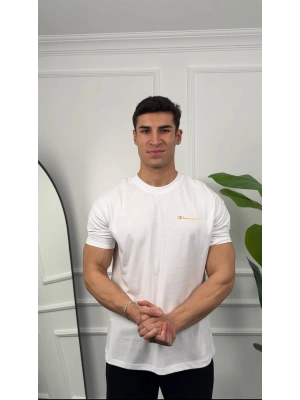 Oversize Beyaz Reflektör Champion Kollar Dar Kesim T-Shirt
