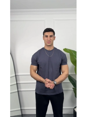 Oversize Füme Kollar Dar Kesim T-Shirt