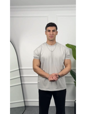 Oversize Gri Kollar Dar Kesim T-Shirt