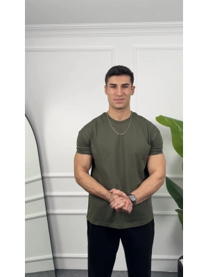 Oversize Haki Kollar Dar Kesim T-Shirt