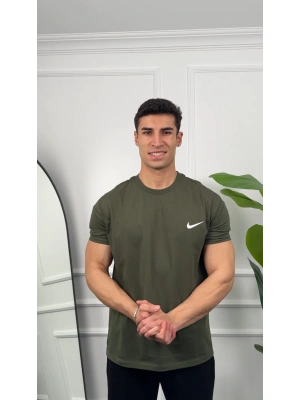 Oversize Haki Nike Baskılı Kollar Dar Kesim T-Shirt