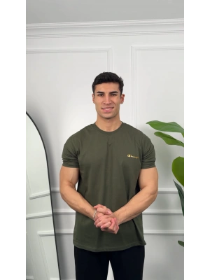 Oversize Haki Reflektör Champion Kollar Dar Kesim T-Shirt