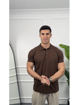 Oversize Kahve Polo Yaka Kollar Dar Kesim T-Shirt