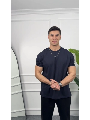 Oversize Lacivert Kollar Dar Kesim T-Shirt